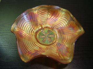 Antique Fenton Carnival Glass Pumpkin Marigold Ribbon Tie Bowl