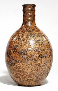 Nicaragua Fair Trade ~ Wine Flask Vase Incised Handmade Ceramic 