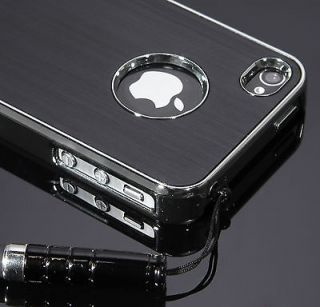   4S 4G Black Chrome Luxury Steel Skin Cover Case +Stylus&Screen Film