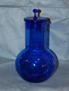 Kumela Riihimaki Glass Finland Blue Glass Carafe & Lid