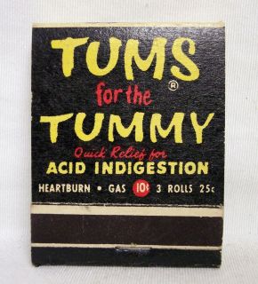 Vintage Front strike Matchbook matches TUMS for the TUMMY