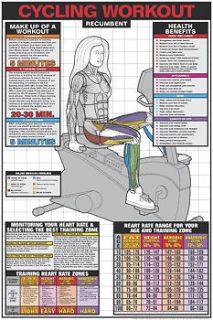 Fitness Wall Chart RECUMBENT BICYCLE Cardio Poster