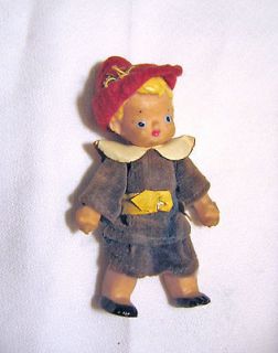   old rubber blonde boy doll Flagg Doll Co. felt hat clothes 3 tall