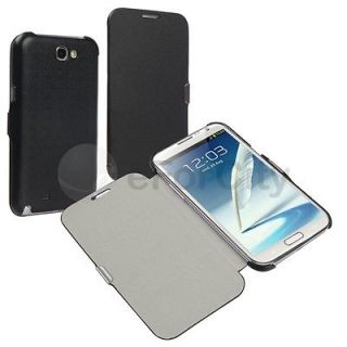 Black Luxury Flip PU Leather Case Cover For Samsung Galaxy Note 2 II 