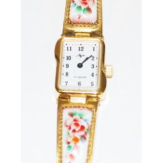   Chaika Wind up Finift Floral Gold Plated Band Bracelet Watch: Watches