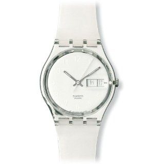 Swatch Womens GK733 Quartz White Dial Plastic Date Watch: Watches 