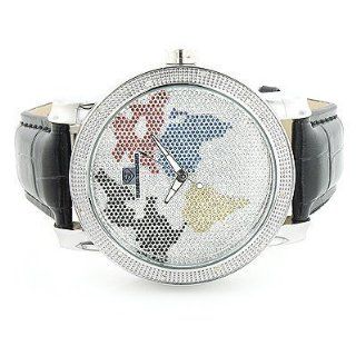 Super Techno Mens Diamond World Map Watch 0.12ct: Watches: 