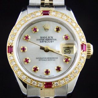 Rolex Ladies tt 18k/ss Datejust Mother of Pearl with Ruby Markers,Ruby 
