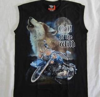 Wolf Motor Bike Call of the Wild Singlet Sleeveless Black Shirt 