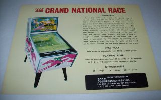 1972 SEGA GRAND NATIONAL RACE ARCADE MACHINE FLYER BROCHURE RARE HORSE 