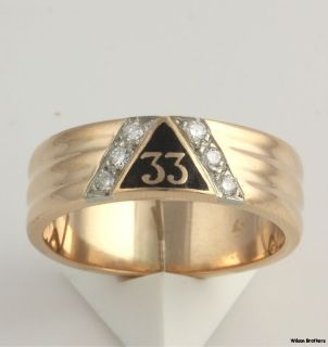   Diamond 33rd Degree Inspector General Band   14k Gold Masons 12+g
