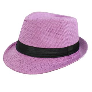   Faddism Purple Fedora Hat Features Full Straw and Refresh 