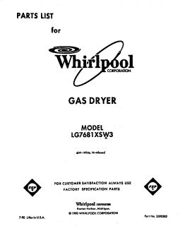 Model # LG7681XSW3 Whirlpool Gas dryer   Bulkhead (72 parts)