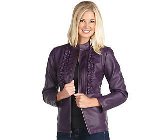 Susan Graver Faux Leather Zip Front Ruffle Jacket — 