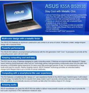 ASUS K55A BI5093B Laptop Computer   3rd generation Intel Core i5 3210M 