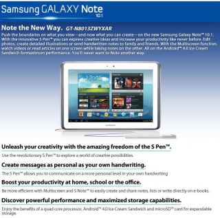 Samsung Galaxy Note 10.1 GT N8013ZWYXAR Tablet   Android 4.0 Ice Cream 