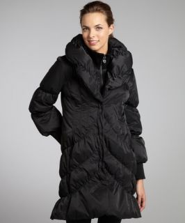 Elie Tahari black ruched quilted down filled Emily coat