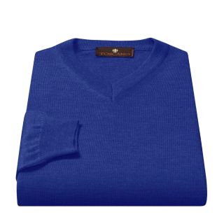 Toscano V Neck Sweater   Merino Wool (For Men) in Marine Blue Melange