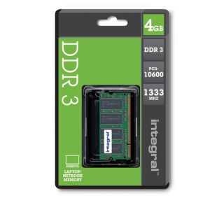 INTEGRAL PC3 10600 DDR3 Laptop Memory   4GB SODIMM RAM Deals 