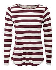 Red Pattern (Red) Dark Red and White Stripe Long Sleeve Top 