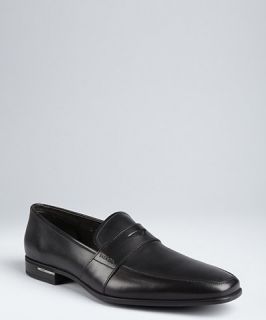 Prada black leather penny loafers