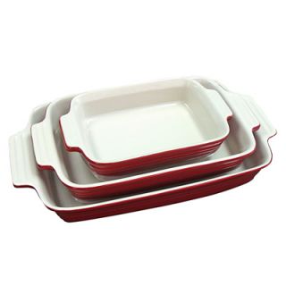 Katie Brown Set of 3 Rectangle Ceramic Casserole Dishes   Red  Meijer 