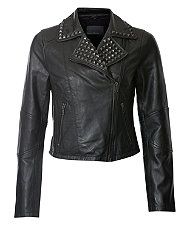 Black (Black) Random Theory Black Studded Leather Jacket  263524601 
