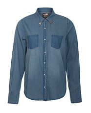 Blue (Blue) Mid Blue Tipped Collar Denim Shirt  264559440  New Look