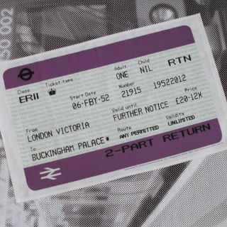 Limited Edition cotton Tea Towel, featuring a train ticket design 