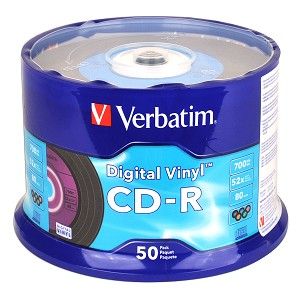 Verbatim Digital Vinyl 52x 700MB 80 Minute CD R Media 50 Piece Spindle 