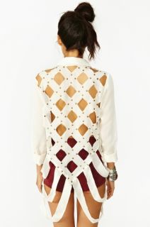 Studded Diamond Blouse   Ivory in Clothes Tops Shirts + Blouses at 