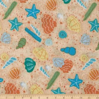 Mermaid Wishes Tossed Shells Coral   Discount Designer Fabric 