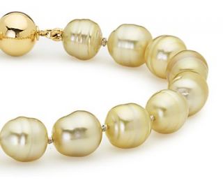 Baroque Golden South Sea Pearl Bracelet with 18k Yellow Gold  Blue 