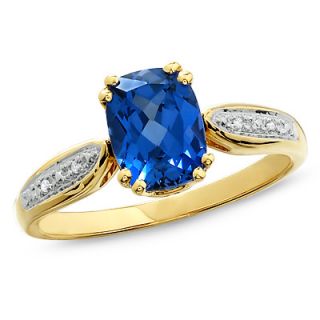 Cushion Cut LabCreated Ceylon Sapphire Ring in 14K Gold with Diamond 