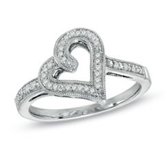 10 CT. T.W. Diamond Heart Ring in Sterling Silver   Size 7   Zales
