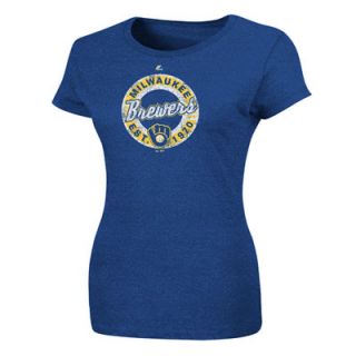 Milwaukee Brewers Royal Blue Womens Retroized Heathered T Shirt 