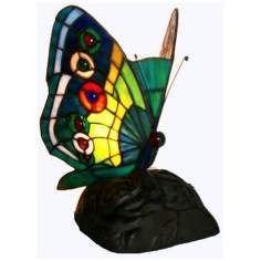 Butterfly Violet Blue and Yellow Tiffany Style Accent Lamp