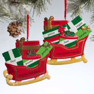 10776   Christmas Sleigh© Personalized Ornament   4 and 5 Names