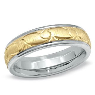 Mens 6.0mm Wedding Band in 14K Gold and Sterling Silver   Size 10 