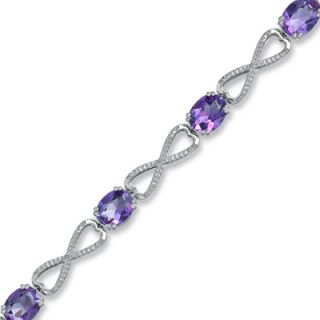 Oval Amethyst and Diamond Knot Bracelet in Sterling Silver   7.25 