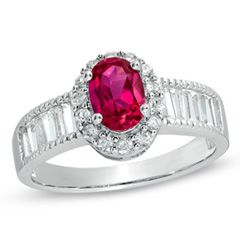 Oval Lab Created Ruby and White Sapphire Ring in Sterling Silver 