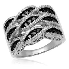 CT. T.W. Enhanced Black and White Diamond Multi Wave Ring in 