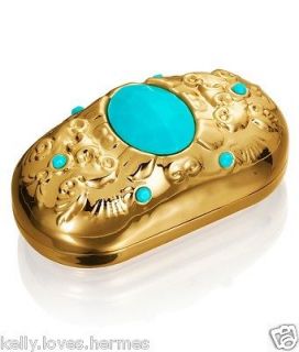   DELLO RUSSO For H&M Iconic Blue Turquoise Gold Jewel Clutch Box Bag