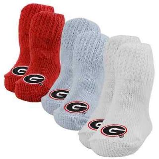 Georgia Bulldogs Newborn Boy Blue Red White 3 Pack Knit Booties