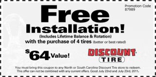 Free Installation with the purchase of 4 tires (better or best rated 