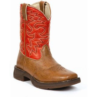 BT205 Durango Boys Rebel Tan & Orange Saddle Western Boots Size 11