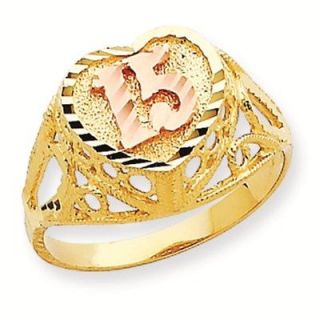 14K Gold Two Tone 15 Quinceanera Heart Ring