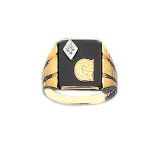   10k Yellow Gold Black Onyx & 1/2pt Diamond Initial Open Back Ring