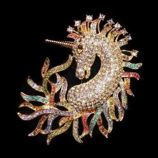 Luxury Horse Unicorn Brooch Pin Multi Austrian Rhinestone Crystal 