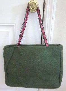 Goldie Limited Edition Dark Green Handbag Purse w/ Chain & Pink Ribbon 